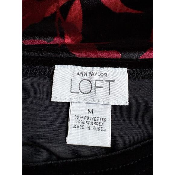 LOFT Floral Velvet Midi Skirt Black Red Holiday Whimsigoth Dark Romantic Fairy M - Picture 2 of 11